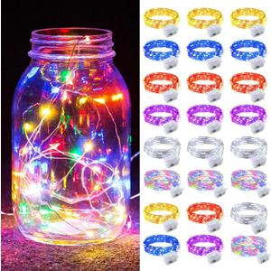ZGWJ 24 Pack Fairy Lights Battery Operated, 7ft 20 Mini LED Fairy String Lights Silver Wire 3 Modes for DIY, Parties, Wedding, Bedroom, Halloween Christmas Decoration Mixed-Color