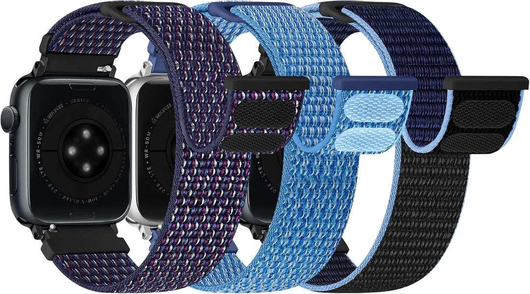 Bcuckood Nylon Sport Bands Compatible with Apple Watch Band 49mm 45mm 46mm 44mm 42mm 41mm 40mm 38mm Women Men, Adjustable Solo Loop Bands for iWatch Series 11 10 9 8 7 6 5 4 3 SE Ultra 2 1, 3 Pack