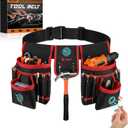 Magnetic Tool Belt for Men, 26 Pockets Heavy Duty Tool Pouch, Magnet Holster Nail Utility Toolbelt Detachable Adjustable Waist Holder for Handyman Contractor Mechanic Plumber Roofer Dad Gift - Red