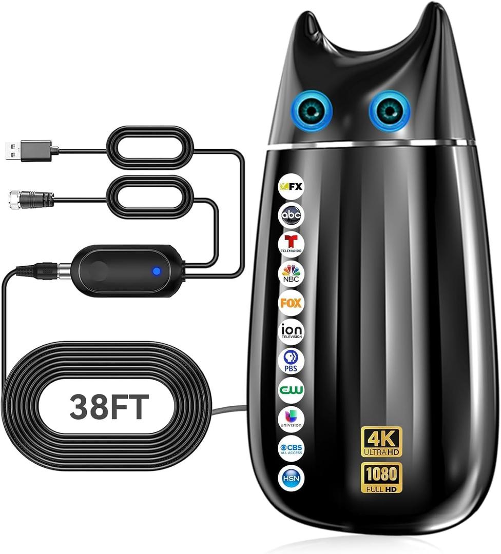 3200+ Miles Strongest TV Antenna, 2026 Digital Antenna for Smart TV Indoor Outdoor, Long Range 360 Reception HDTV Antenna for Local Channels with Amplifier-38FT Coax Cable-Support 4K 8K 1080P All TVs