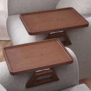 Danfoxer 2 Pack Couch Arm Tray, Bamboo Folding Sofa Tray, Sofa Armrest Tray Clip-On Couch Desk for Drinks, Snacks, Phone, Remote Contro (Brown）