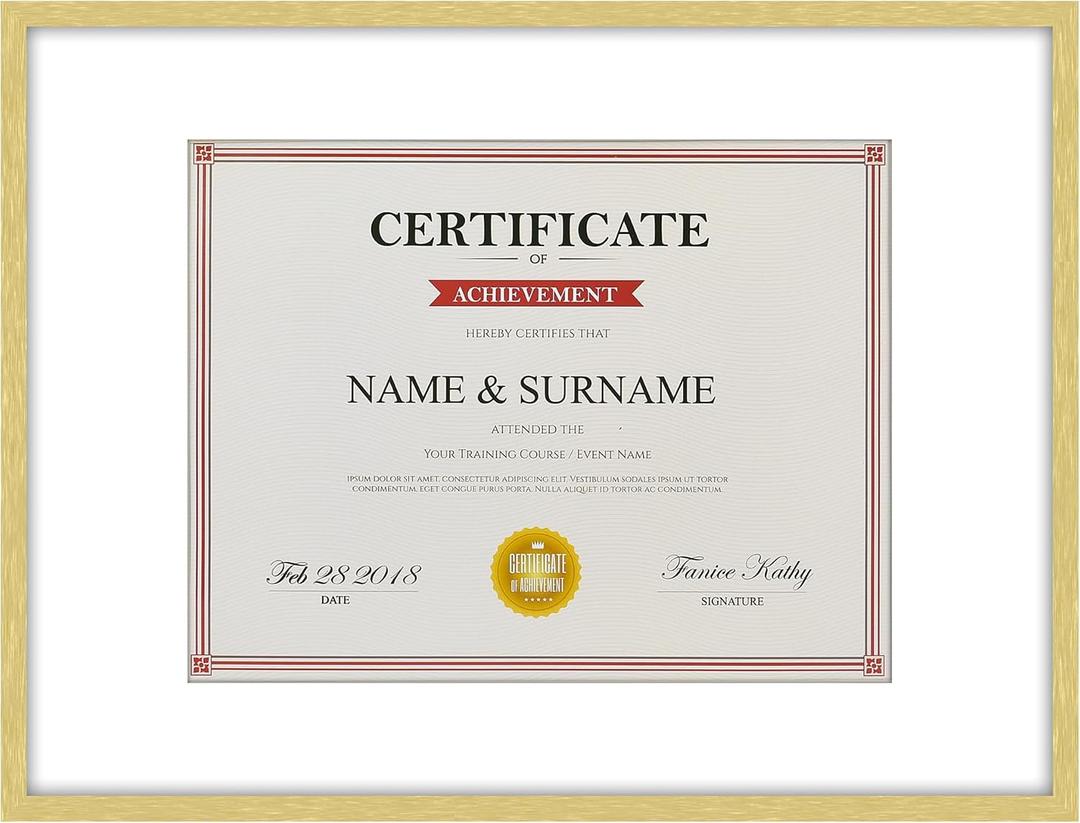 Giftgarden 12x16 Picture Frame Gold, Metal 12x16 Frames Matted to 8.5x11 Certificate Award Document for Wall Hanging, 1 Pack