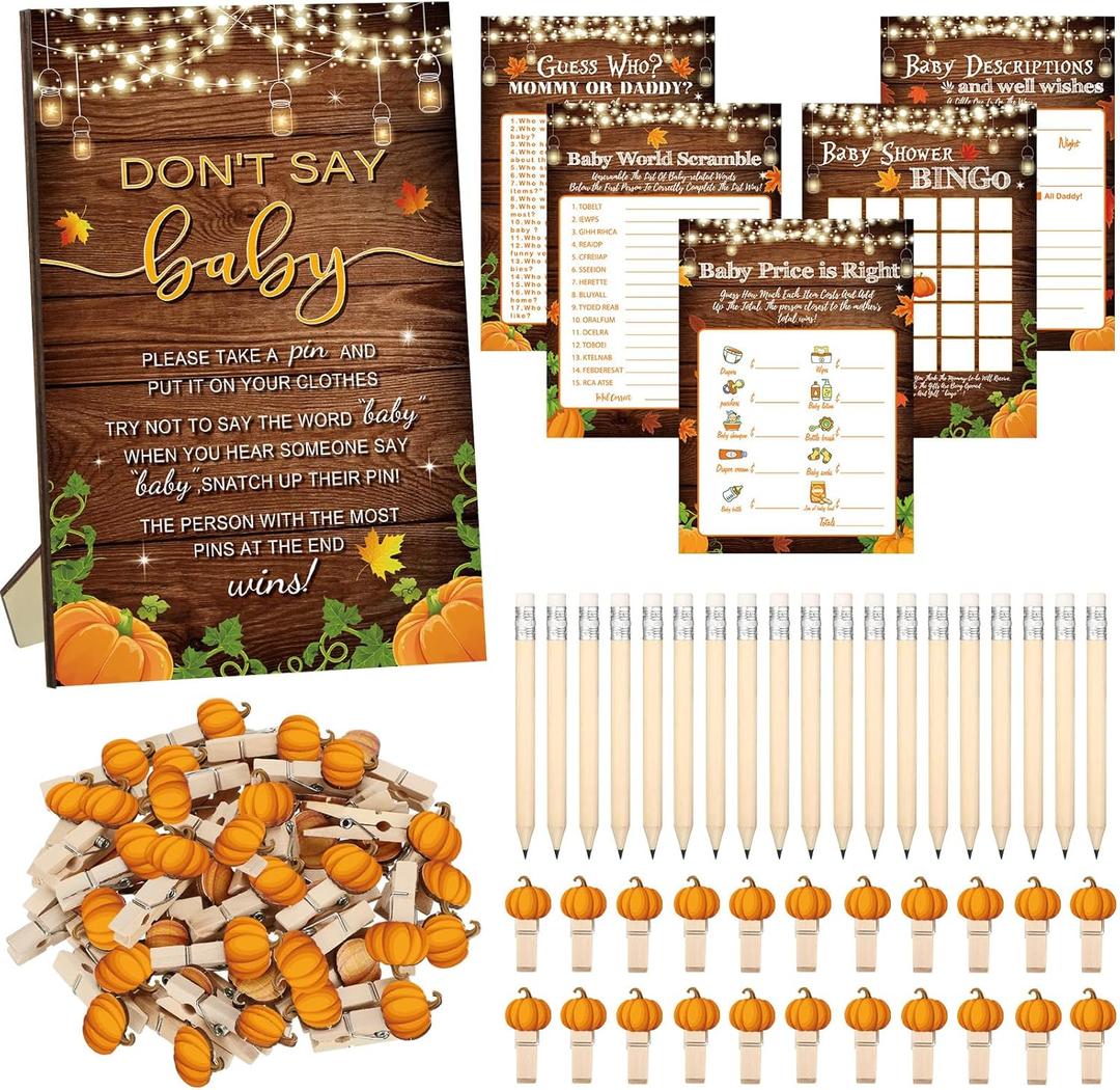 Patelai 321 Pcs Fall Thanksgiving Baby Shower Game Supplies Rustic Fall Baby Shower Bingo, Guess Who Mommy or Daddy Friendsgiving Little Pumpkin Is on The Way Photo Booth Photography