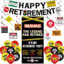 Roetyce Retirement Decorations Men Women, Caution Logos Happy Retirement Banner Balloons Hanging Swirls Kit, Funny Legend Retired Party Supplies Backdrop for Coworker Family, Retired Door Wall Signs