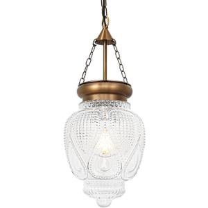 Vintage Brushed Gold Pendant Light with 7.9in Clear Heavy Thick Glass, Farmhouse Bronze Pendant Lights Kitchen Island, Vintage Looking Hall Pendant Light Fixture for Hallway, Bathroom, Bedroom