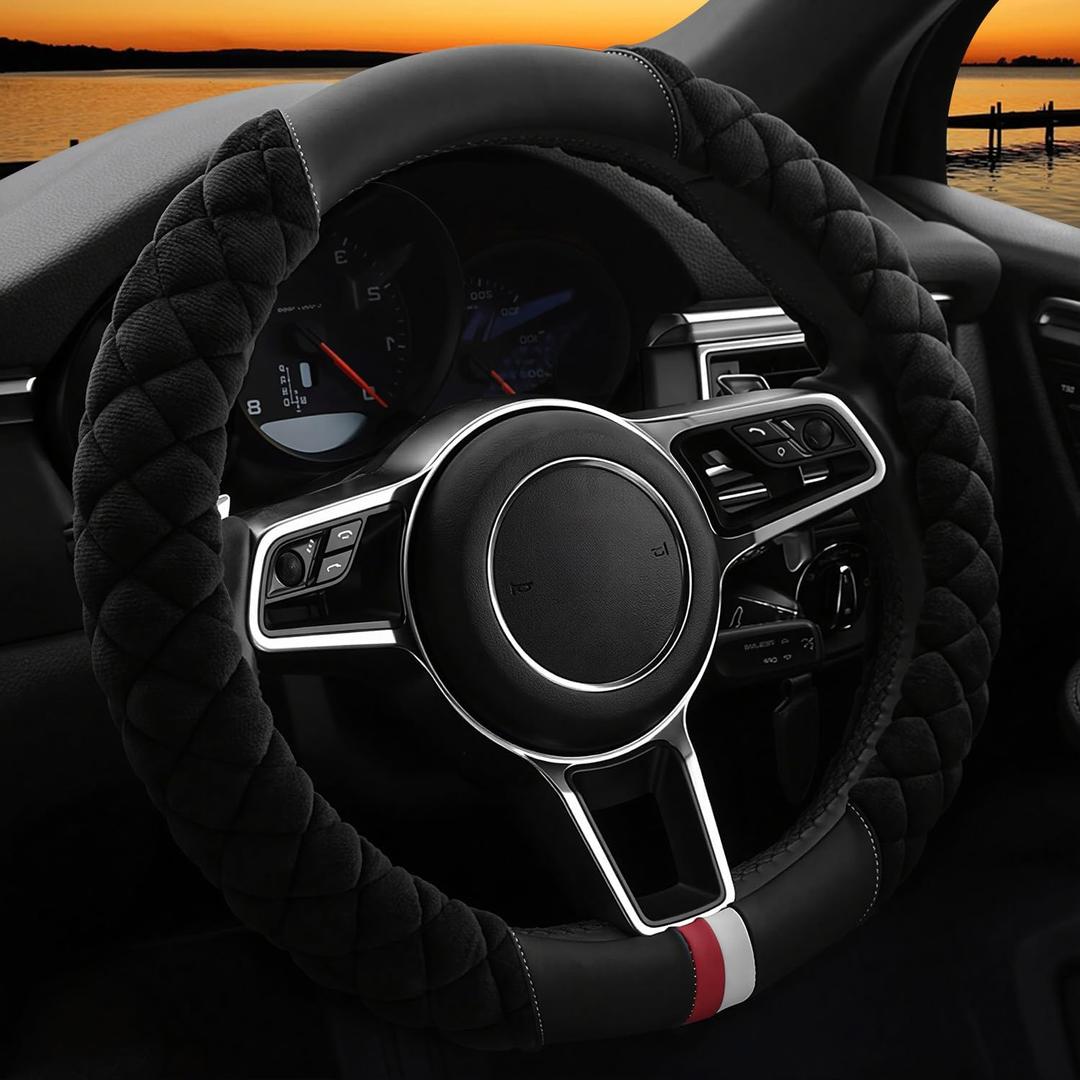 Cxtiy Universal Car Steering Wheel Cover Fluffy Winter Plush Steering Wheel Cover (A-Black)