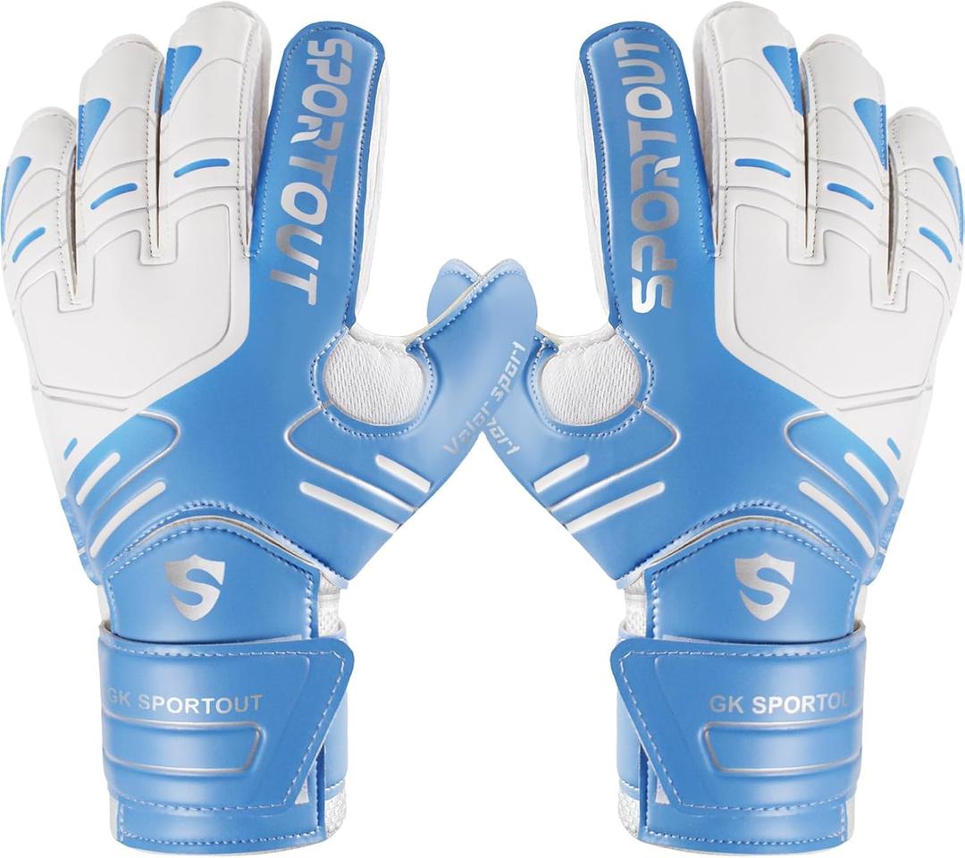 Sportout Youth&Adult Goalie Goalkeeper Gloves, Strong Grip for The Toughest Saves, with Finger Spines to Give Splendid Protection to Prevent Injuries 3 Colors (Blue, 9)