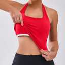 BMJL Womens Halter Built in Bra Workout Sports Tank Tops Buttery Longline Stappy Gym Crop Tops (Red, XL)