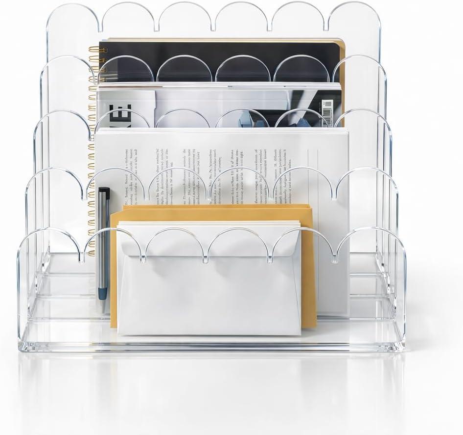 Acrylic Mail Organizer for Desk, Premium Clear Acrylic 3-Slot Organizer, 2-Pack German-Standard PMMA, Crystal-Clear, Non-Yellowing, Multi-Use for Office, Home, Student Workspace & Makeup Storage