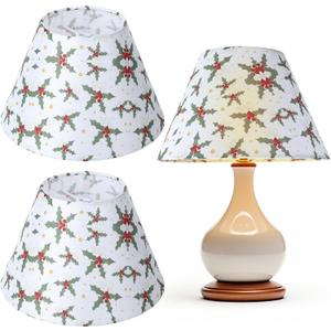 Glooglitter 2 Pcs Christmas Lamp Shades Set 5" Top x 10" Bottom x 6.5" High (Spider) Holly Berries Christmas Lamp Shade for Xmas Holiday Table Decor Supply