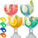 Schooner Beer Glasses 21.5 Oz Set of 4, Extra Large Margarita Glass With 4 Color Clips, Shrimp Cocktail Goblet, Large Stemmed Glasses With Thick Bottom, Crystal Clear Bar Glassware