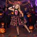 Black Cat Costume for Girls LED Light Up Dress with Ears Headband Lavaliere Claw Holder Tail Bowtie Tutu