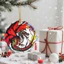 7 x Ceramic-Style Christmas Tree Decorations, Christmas Ornaments, Double-Sided Printed Ornament Keepsakes, Holiday Decor. Xmas Gifts, Gifts for Dragon Lovers - Dragon-Themed
