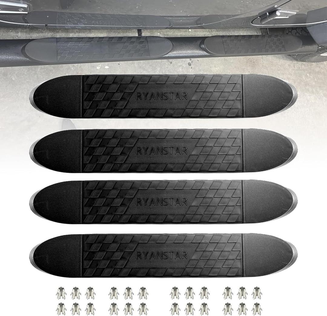 RYANSTAR RACING 4" x 24" Heavy Duty Non-Slip Oval Step Bar Tread Pads - Universal Compatible with All Weather Rubber Replacement with Anti-Skid Grooves (4 Pack)