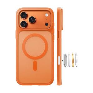 TORRAS Magnetic Shockproof for iPhone 17 Pro Case, Compatible with MagSafe, MilitaryGrade Drop Protection, Camera Control, DIY Button, Slim Translucent Phone Case for iPhone 17 Pro, Orange