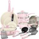 GreenLife 16 Piece Nonstick Cookware Set, Soft Grip Non-Toxic PFAS-Free Ceramic Pots & Pans, Dishwasher & Oven Safe, Frying, Sauce, Saute, Utensils, Glass Lids, Stay-Cool Handles, Wobble Free, Pink