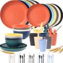 64PCS Wheat Straw Dinnerware Set for 8 BPA Free Kitchen Unbreakable Set for Home Outdoor Camping Assorted Color