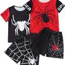 Jolyshlid Boys Shorts Set 4 Pieces Athletic Outfits Short Sleeve Tee Shirt and Summer Shorts Set Black Red 4-5Y