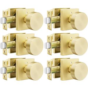 goldenwarm Gold Door Knobs Interior, Zinc Alloy Square Ball Brushed Gold Privacy Door Knobs for Bedroom, Bathroom,Heavy Duty Interior Door Knob Bulk - Modern & Stylish(6 Pack)