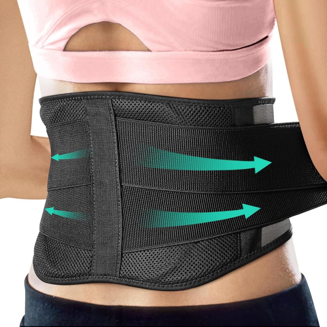 AllyFlex Sports Lightweight Back Brace for Men & Women Under Uniform, Dual Medical 3D Lumbar Pads for Lower Back Pain Relief, Breathable Mesh with Adjustable Stapes for Back Stress - XS/S