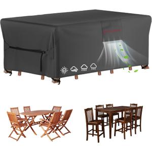 Velway Patio Furniture Cover Waterproof - Heavy-Duty 500D Upgraded Tear-resistant Outdoor Table Chair Set Cover with Windproof Buckles&Large Air Vent Anti-UV Rectangle Furniture Covers 74"x47"x28" (Black)