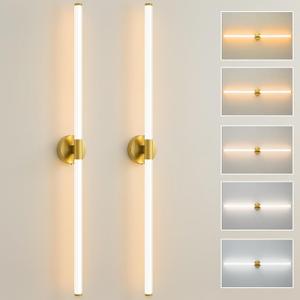 Gold Wall Sconces Set of 2 Hardwired LED Vanity Light 47"