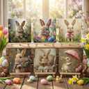YooNotee 6 Pack Easter Paint by Numbers Kit Canvas with Wooden Easels & Brushes, 8 x 8 inches Easter Canvas Set for Adults Easy Acrylic Paint Kit Beginner for Rabbit Home Decor