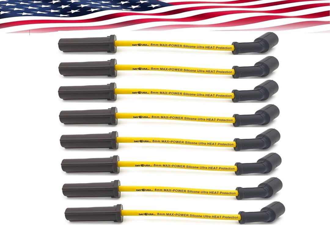 Spark Plug Wire Set for Chevrolet Express Silverado Yukon Sierra Tahoe V8 4.8L 5.3L High Temp Rubber Boots 450 F Silicone Yellow 9748HH