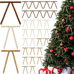 30 Pcs Christmas Velvet Wreath Bow, 5 x 7 Inch Vintage Velvet Ribbon Bows Rustic Crafts Gift Bows for Holiday Xmas Tree Wrapping Crafts (Beige,Khaki,Brown, Width of 3/8")