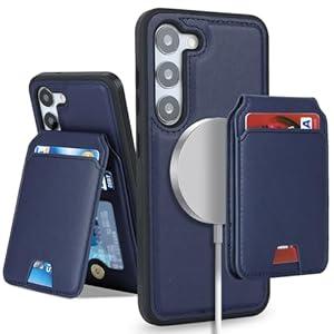 Samsung Galaxy S23 case with Credit Card Holder mag Safe, Galaxy S23 Phone Leather Case Wallet for Women Compatible mag Safe Wallet Detachable 2-in-1 for Men-Beige