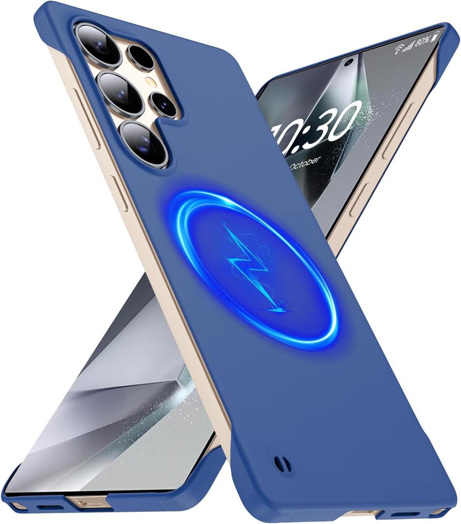 Magnetic Slim Case Fit for Samsung Galaxy S25 Ultra Case 6.9(2025) Ultra-Thin Lightweight Durable Frameless Matte Hard for MagSafe Cover Case with Pull Ring Shockproof Non Slip Rope-Blue