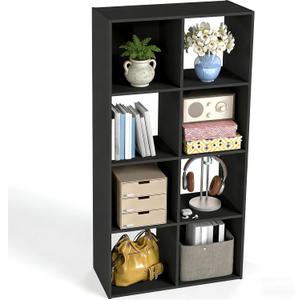 Simple Deluxe 8 Cube Storage Organizer, 4 Tier Stackable Bookshelf, Open Cube Bookshelf with 4 Removable Back Panels, Suitable for Living Room, Bedroom, Home Office, 47.7" L X 11.6" W X 24" H, Black