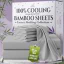 SLEEP SANCTUARY 100% Viscose Derived from Bamboo Sheets King Size 6pcs  BamBliss Luxury Cooling Sheets for Hot Sleepers - Cloud Soft, 17" Deep Pocket, Ultra Durable Bed Set (Light Grey)