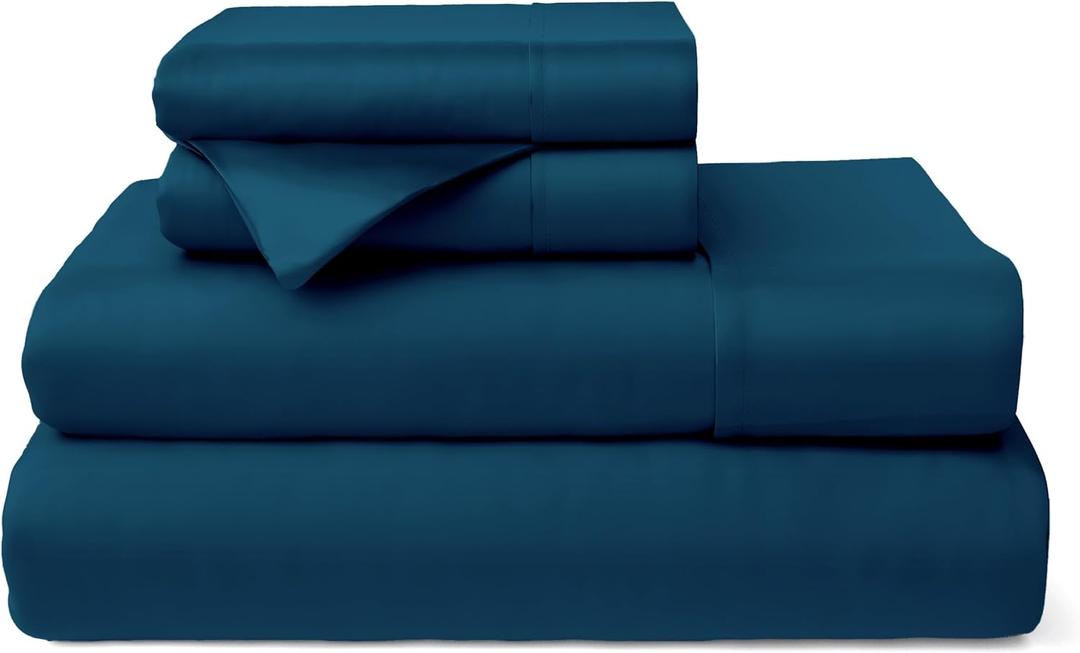 Cosy House Collection 100% Rayon Derived from Bamboo Bed Sheet Set - Cooling, Breathable, Silky Soft 4-Piece Deep Pocket Bedding Set (Queen, Marine Blue)