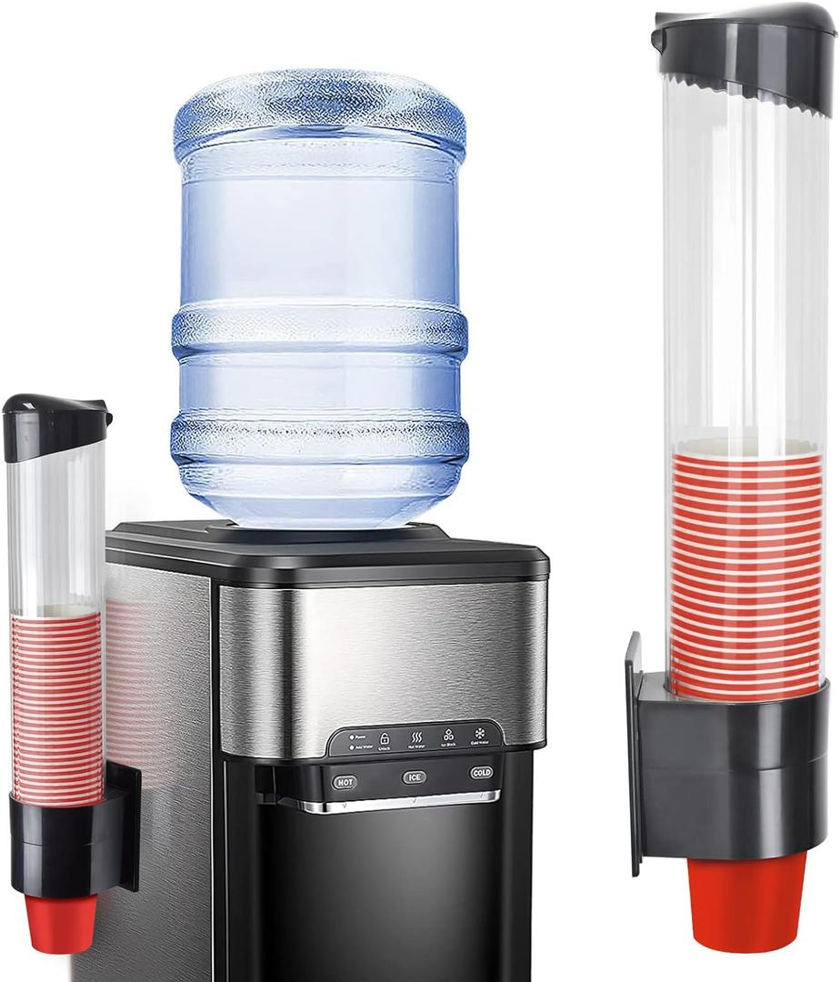 Cup Dispenser, Pull Type Wall Mount Cup Holder, Water Cooler Cup Dispenser Fits 7oz - 12oz Cups for Home Office Hospital Cups Organizer, Adhesive Paste or Screw Install (Black, Large)