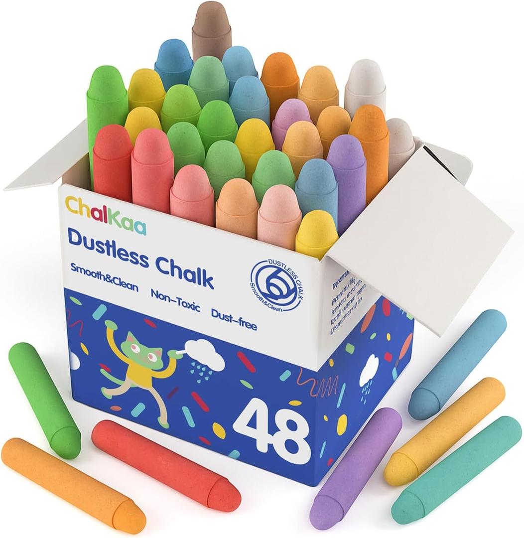 Dustless Chalk for Kids, 48PCS Colored Chalk, Wet-Erasable Crayon-Touch, Non Toxic Washable Toddler Chalks Drawing Writing Chalkboard Chalk Art Tool (Multicolor)