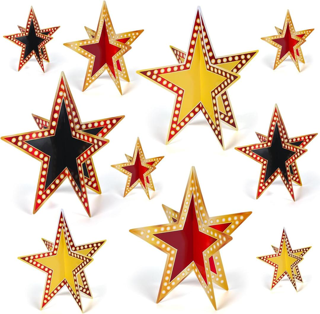 45 Pcs Star Centerpieces for Movie Night Party Decorations 3D Movie Night Supplies Star Decorations in 3 Sizes 8 5 3 Red Carpet Film Show Theme Birthday Party Table Decor(Vivid,Multicolor)