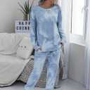 PRETTYGARDEN Women's Two Piece Loungewear Fall Casual Long Sleeve Tops Jogger Pants Pajama Sets Matching Outfits Clothing (Blue, L)