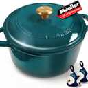 Mueller DuraCast 6 Quart-Round Enameled Cast Iron Dutch Oven Pot with Lid, Sourdough Bread Baking, PFOA-Free, 500°F Oven Safe - All Cooktops incl. Induction, Braising & Slow Cooking, Emerald