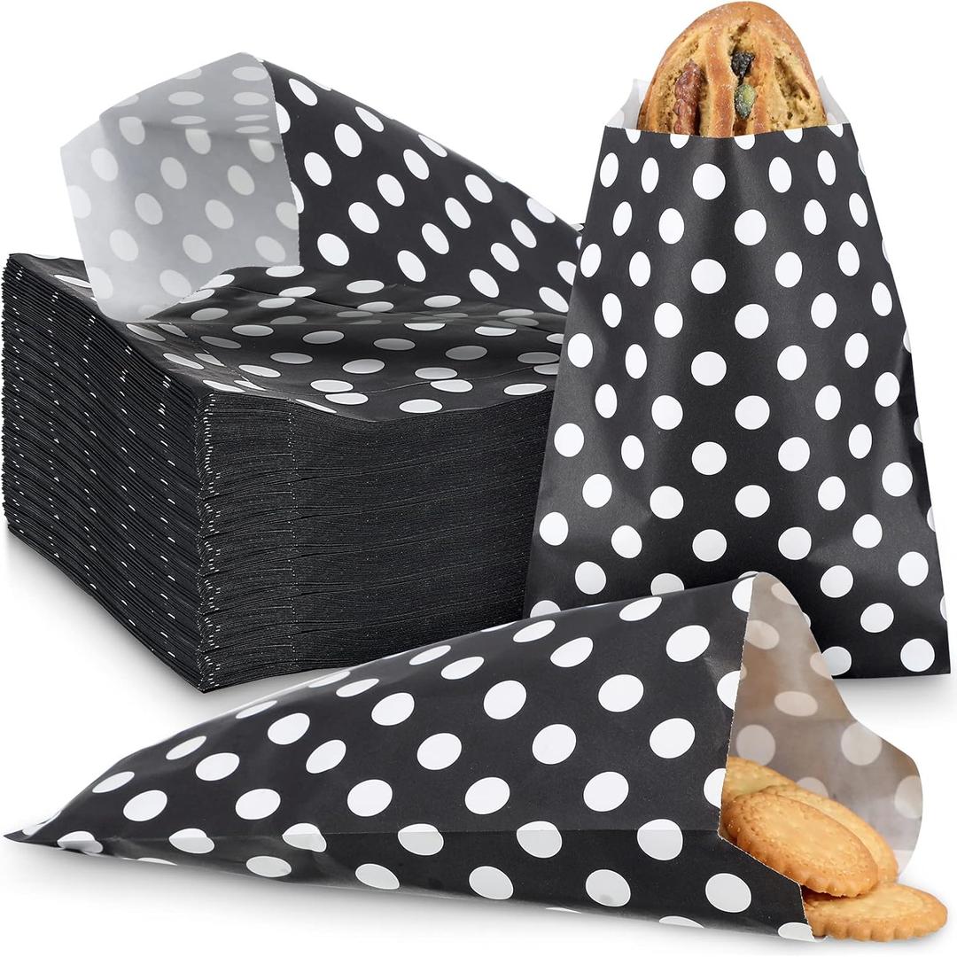 400 Pack 5 x 7 Inches Treat Bags Polka Dot Cookie & Candy Buffet Bags - Small Paper Snack Bags for Food Sandwich Packaging (Black & White)