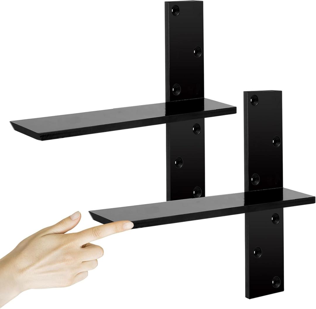 3/8" Thick Heavy-Duty Floating Shower Bench Brackets - 12" L x 2.5" W Wall Mount Bracket, Free Hanging T Shelf Support Brackets for Vanity, Granite Countertops, Dishwashers,Bench Seats (2-Pack)