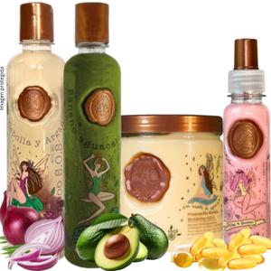 RITUAL BOTANICO Kit 4 Crecimiento Acelerado y Ultra Reparador S.O.S: Shampoo de Cebolla, Mascarilla para el Cabello, Acondicionador Intensivo PLEX, Termoprotector para Cabello (Incluye Obsequio)