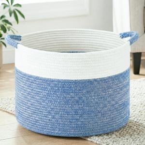 Artfeel 100L Large Cotton Rope Basket, Decorative Woven Blanket Storage for Living Room, Boho Toy Storage & Toy Box for Kids, Versatile Laundry Basket & Nursery Hamper for Blankets (Denim Blue)
