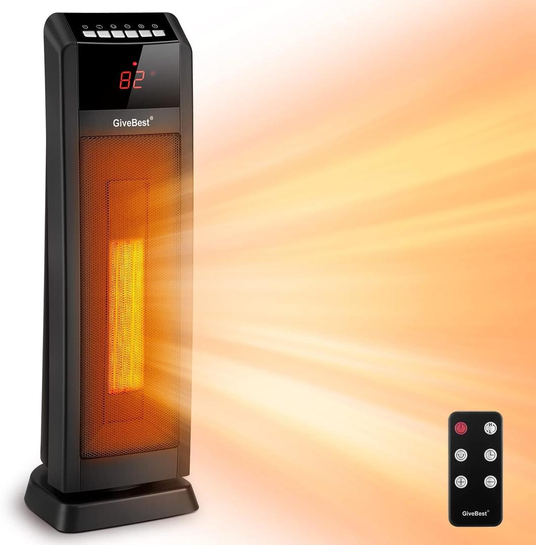 GiveBest Space Heater for Large Room, 24" Ceramic Tower Heater with Remote Control 1H to 8H Timer ETL Certified Digital Oscillating Heater with Overheat Protection Tip-Over Switch for Indoor Use