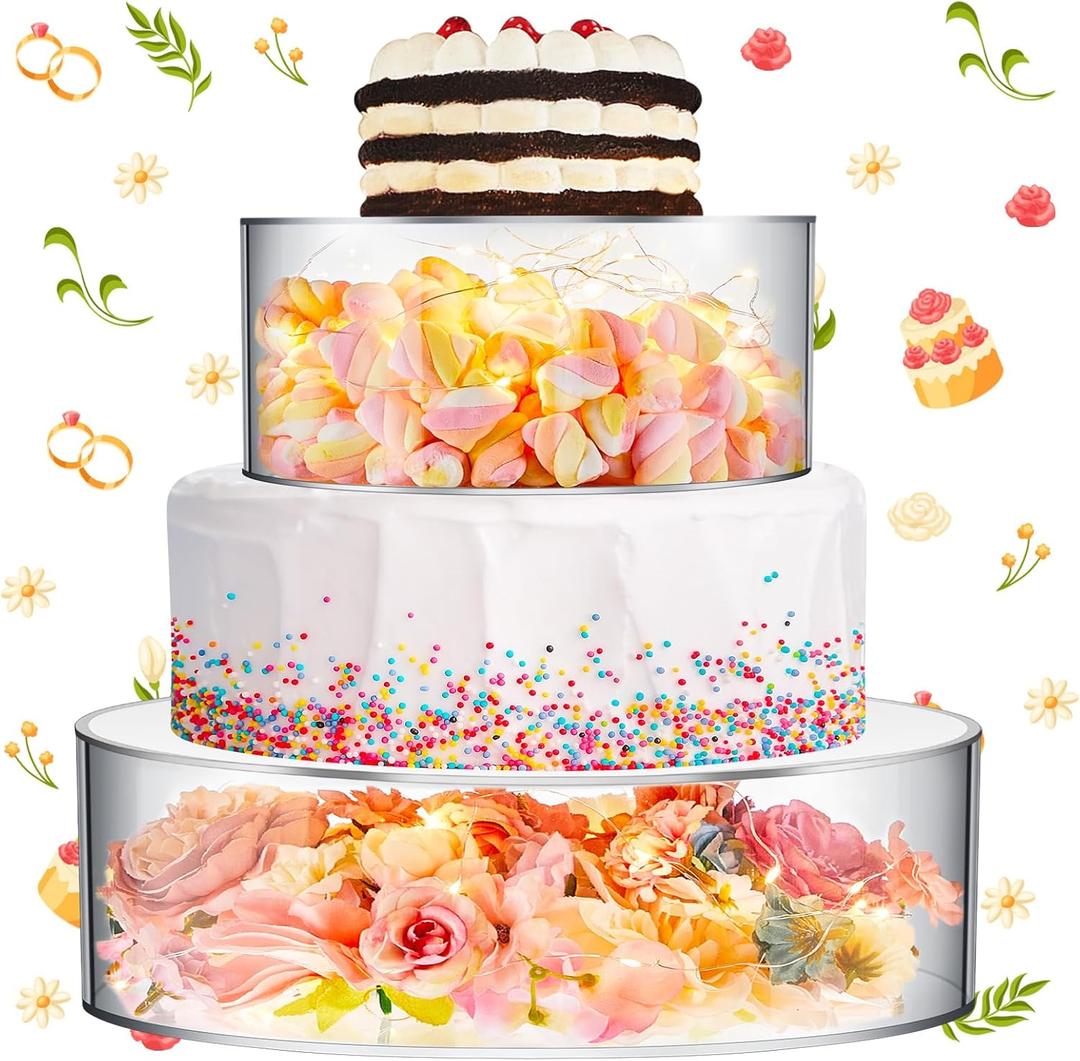 Sunnyray 2 Pcs Acrylic Cake Stands for Dessert Table Clear Fillable Cake Riser Cupcake Tier with LED Strings for Birthday Wedding Holiday Party Display(10", 14") Sunnyray 2 Pcs Acrylic Cake Stands for Dessert Table Clear Fillable Cake Riser Cupcake Tier with LED Strings for Birthday Wedding Holiday Party Display(10", 14")