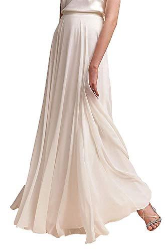AiberLisha Long Maxi Floor Lengh Chiffon Skirt Elastic High Waist Bridesmaid Skirt Ivory S-M