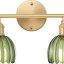 Bathroom Light Fixtures, 2-Light Brass Vanity Wall Light Over Mirror with Green Tulip Glass Shade for Bedroom Living Room (Hardwired, 2 Heads-Tulip Green)
