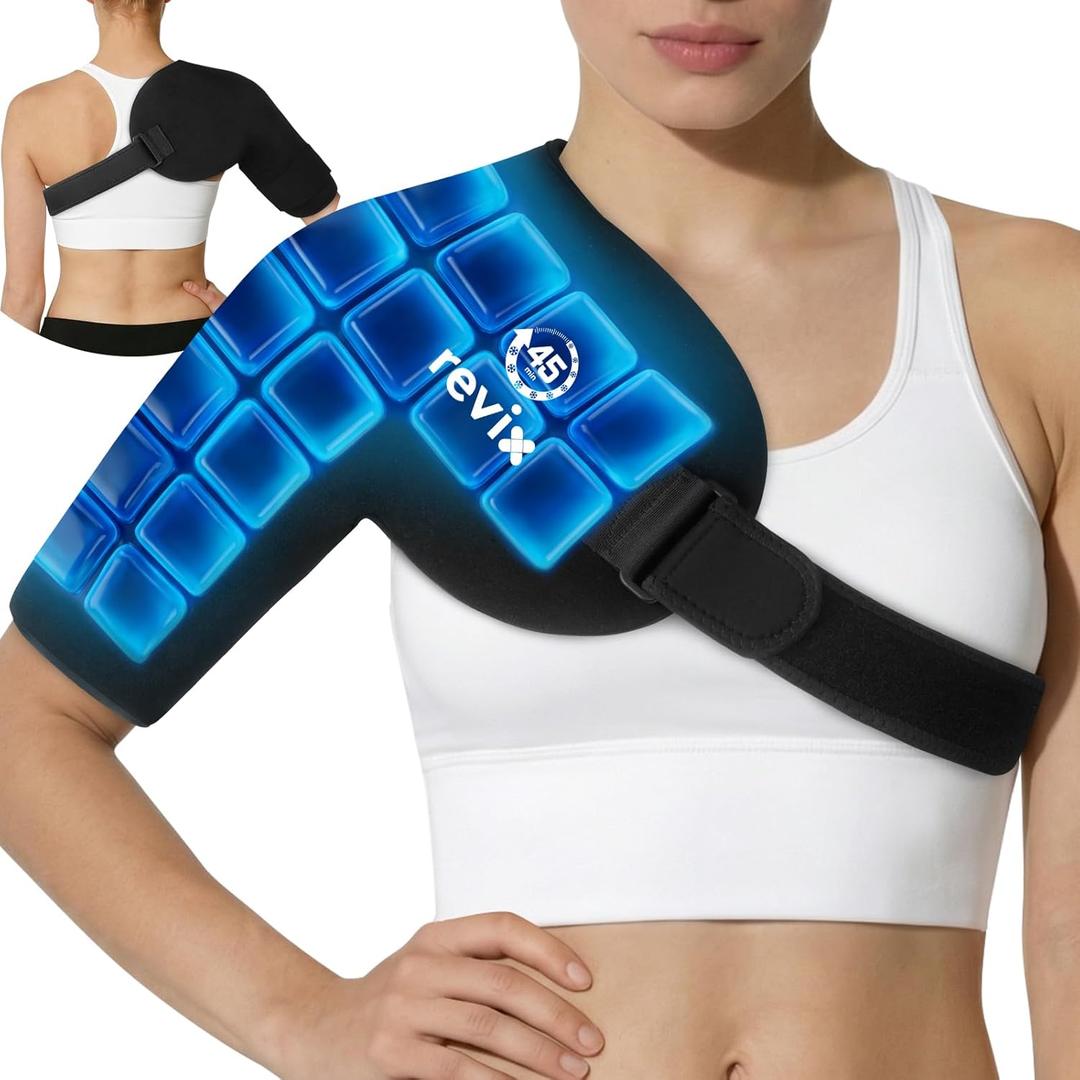 REVIX 45-Min Long-Lasting Shoulder Ice Pack, Reusable Ice Packs for Shoulder & Arm with Ice Grid Design, Flexible Gel Cold Compress Wrap for Rotator Cuff Relief, Muscle Relaxation & Soothing Fatigue (Standard)