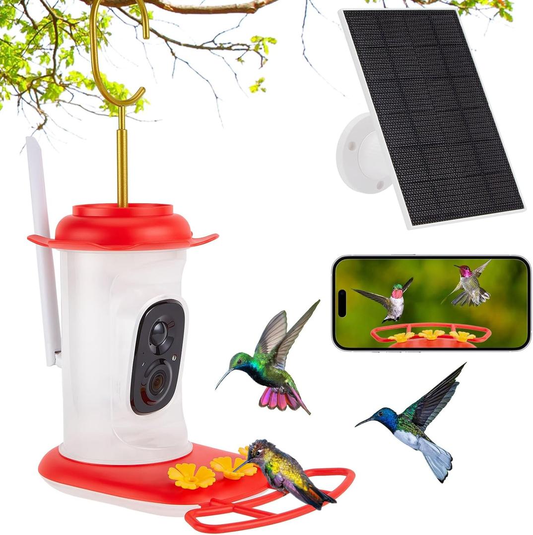 Smart Hummingbird Feeder with 2K HD Camera Auto Capture/Notify &AI Identify Bird Species, Bird Watching Camera with 3 Feeding Ports for Outdoors Hanging, Live View, Instant Notify, Gift for Bird Lover