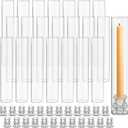 24 Set Glass Hurricane Candle Holders 12.6" Open Ended Glass Candleholder Tube Shape Bottomless and 2.2" Taper Clear Candlestick Holders for Wedding Christmas Party Table Centerpiece (Clear)